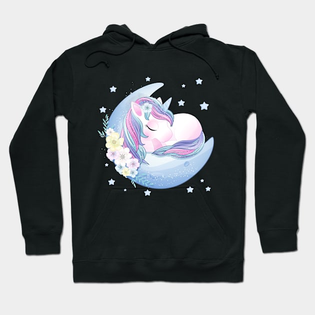 hand drawn cute unicorn sleeping moon Hoodie by Tshirt lover 1